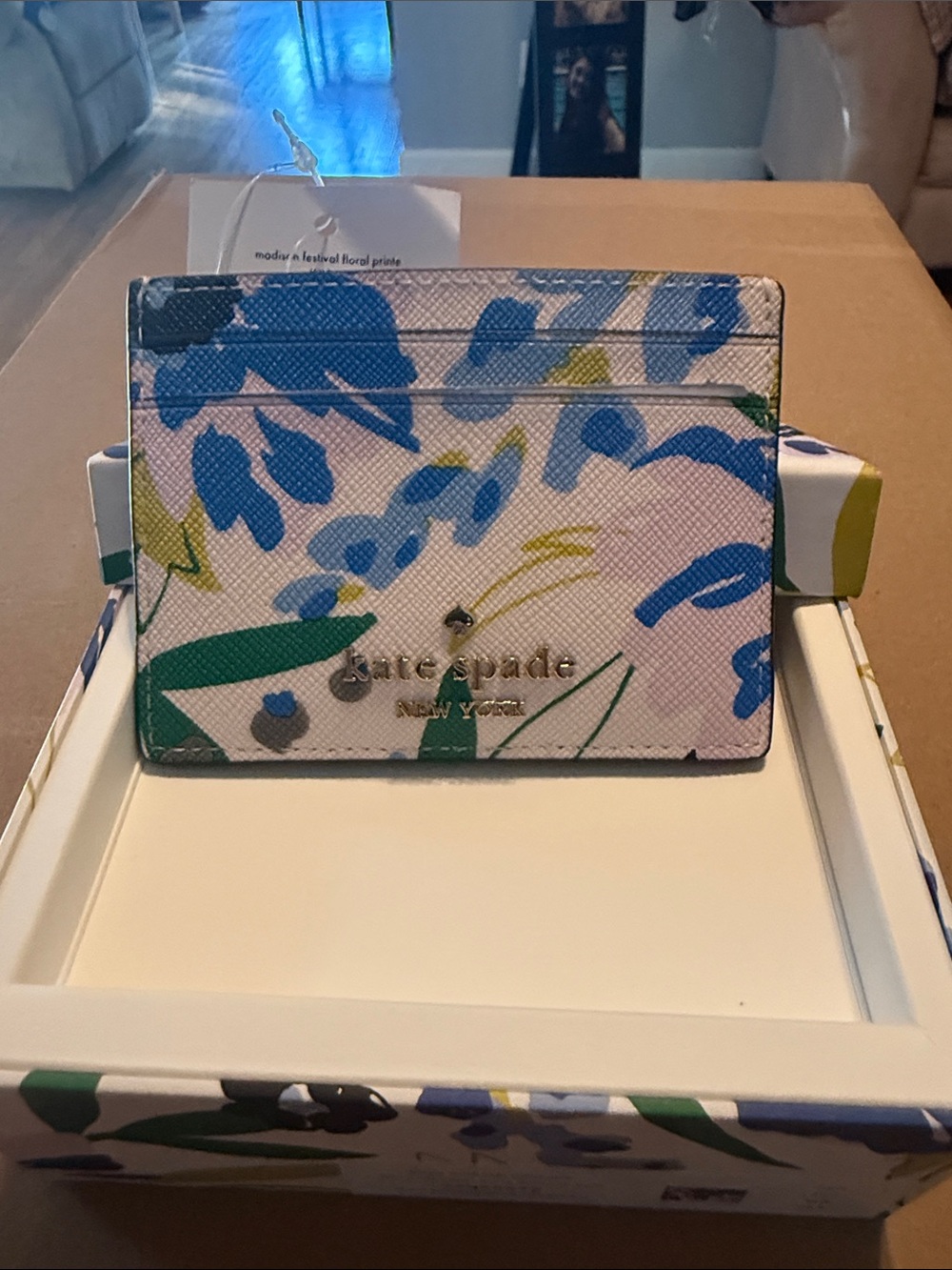 kate spade Pink Floral Card Holder with Blue and Green Accents - Picture 2 of 5